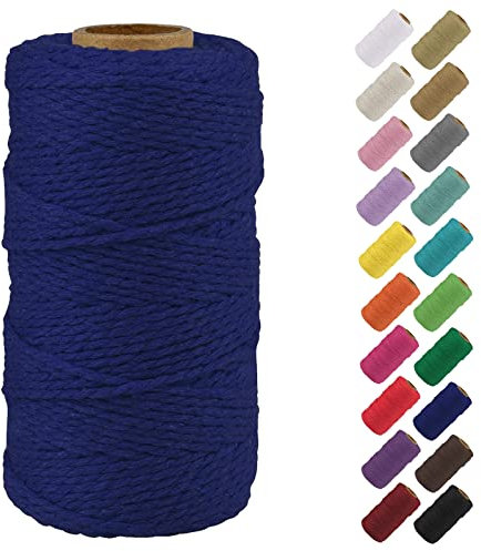 Binwat Natural Macrame Cotton Cord and String for DIY Crafts, Knitting, Plant Hangers, Christmas Wedding Decor - Navy Blue Twine Cotton Rope (2mmx100m)