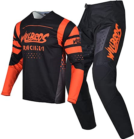 Willbros Pantalones de Camiseta de Motocross Traje Hombres Bicicleta Sucia Juego de Engranajes MX Mujeres Fuera del Camino Montando Adulta Naranja Negro (Jersey S Pants 30)