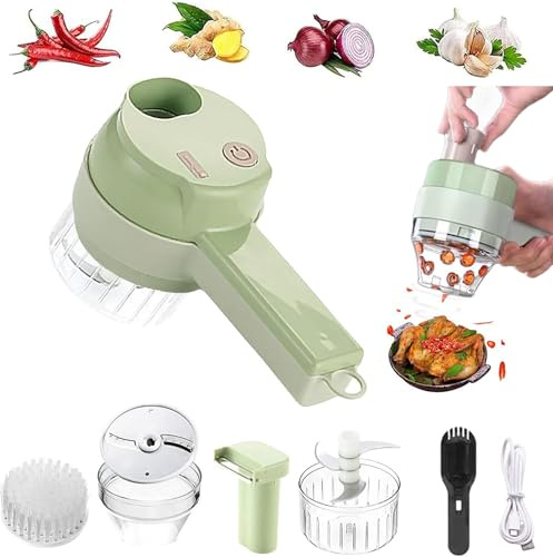 Ensemble de coupe-légumes électrique portable 4 en 1, mini hachoir électrique multifonctionnel, hachoir pour ail et piment, avec brosse, pour ail, piment, oignon, gingembre