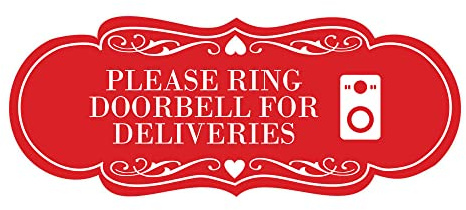Signs ByLITA Designer Please Ring Doorbell for Deliveries Sign (Red) - Large