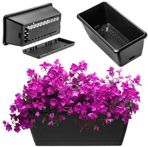 KADAX Blumenkasten 40 cm, Anthrazit – Pflanzkasten aus Kunststoff mit Untersetzer, wetterfest und stabil, ideal für Balkon, Terrasse oder Fensterbank