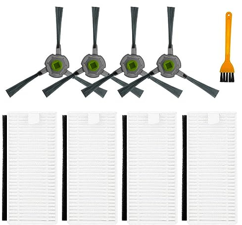 Donkivvy Kit di 9 filtri a Spazzola Laterale per aspirapolvere Robot per Lefant U180 M210 PRO M201 L3, 4 spazzole Laterali, 4 filtri HEPA, 1 Spazzola per la Pulizia