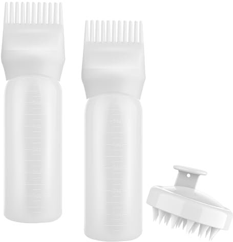 Gezimetie Lot de 3 flacons applicateurs de peigne à racines avec brosse de massage du cuir chevelu, 3 outils de coloration et de traitement du cuir chevelu, blanc, Moderne