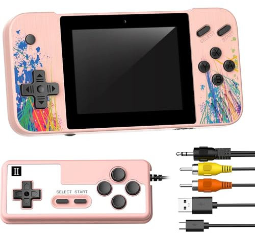 POFET Console retrò Console di Gioco Portatile con Schermo Orizzontale da 3,5 Pollici con Supporto per Maniglia Extra Supporto per 2 Giocatori Connessione TV Oltre 800 Giochi Classici integrati