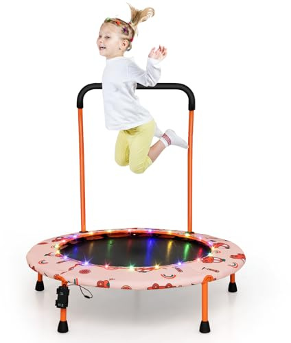 COSTWAY Ø92 cm Kindertrampolin mit LED-Beleuchtung, Orange