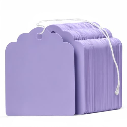 Uniclife 200 Pcs Price Tags with String Attached 1 3/4 Inch Writable Purple Hang Tags String Tag for Pricing Clothing Jewelry Price Display Labels Blank Merchandise Paper Tag, 1 3/4 x 1 3/8