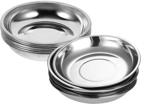 Miibiscolit Stainless Steel Mini Appetizer Plates, Set of 10, Round Dipping Bowls for Sauces