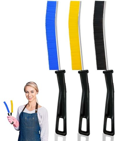 Hmseng Crevice Cleaning Brush, 3pcs Long Handle Scrubbing brush, Grout brush, Multifunctional Bathroom Tile Groove Gap Thin brush for Narrow Corners in home Kitchen and Window Groove