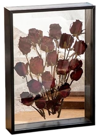 Shadow Box 4cm Deep Transparent Shadow Box Frames Bouquet Display Flower Case Deep For Crafts 3D Picture Memorabilia Memory Wooden Tabletop(Black frame,20X25cm 10inch)