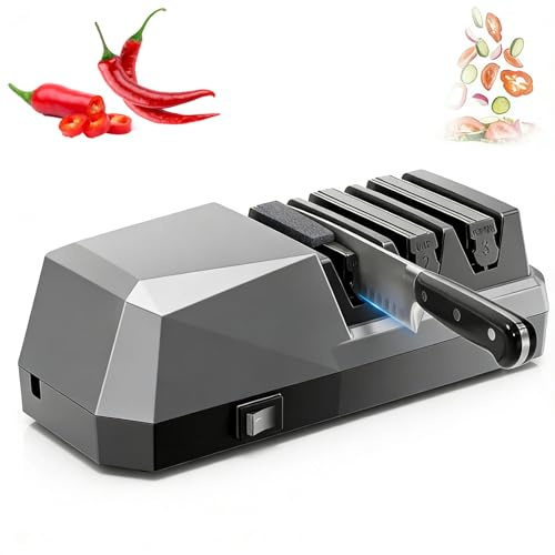 Fesatccoz Aiguiseur de Couteaux Électrique, 3 Étapes avec Abrasifs en Diamant, Profi pour Tous Types de Couteaux