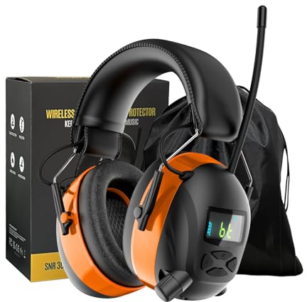 Bluetooth 6.0 AM/FM Hearing Protection, Radio Headphones with Digital Display, 30 SNR Noise Reduction Safety Earmuffs with Rechargeable 2000 mAh Large Battery, Ear Protector for Mowing Lawn Work