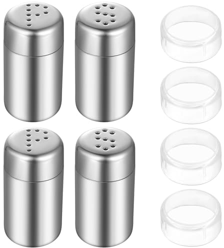 4 Pz Mini Saliera da Tavola, 5ml Sale e Pepe Set, Spargisale da Cucina, Saliera e Pepiera, Saliere e Pepiere in Acciaio Inox per Cucina Campeggio Spezie Farina Zucchero Cacao in Polvere Cannella