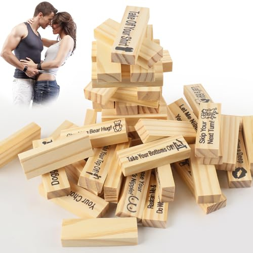Aurihxus Juego de 48 torres de bloques, juego de apilamiento de bloques de madera para parejas, juego de bloques de madera apilables, divertidos bloques de torre de placer para adultos