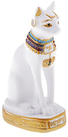 OUOULAJY Resin Egyptian Cat Goddess Bast Bastet Statue Sculpture Home Decoration White
