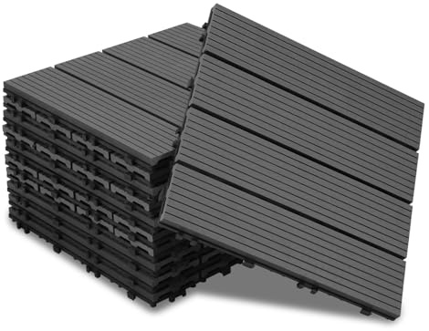 Jaxguom WPC-plattor 30 x 30 cm, 66 stycken klickplattor balkong för 6 m², WPC terrassplattor med klicksystem, balkong golvbeläggning väderbeständig, vattentät, terrassplattor antracit