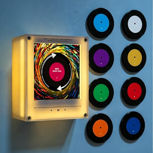 Magneti da frigorifero in vinile retrò, lettore musicale NFC, confezione da 9 dischi musicali programmabili NFC, magnete intelligente per frigorifero con luce LED, lettore audio magnetico per casa
