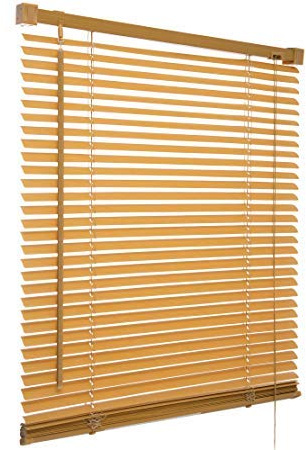 Wood Wooden Grain Effect Window Venetian Blind Blinds Easy Fit Privacy Curtains Trimmable Fittings Windows Treatment Shutters Twist Open Close (Teak-Wood Grain Effect, 60 x 213 cm)