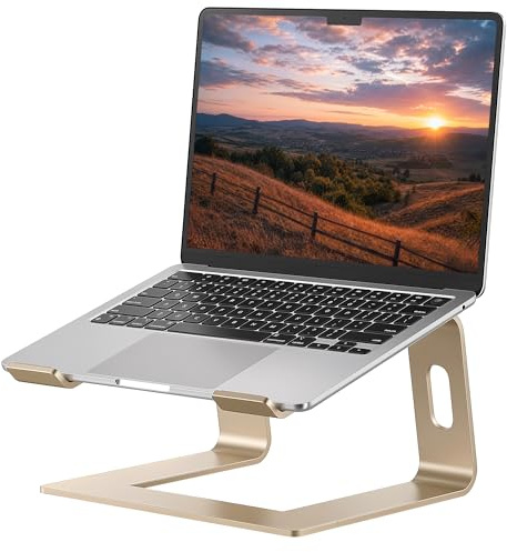 SOUNDANCE Laptop Stand, Aluminum Ergonomic Desk Riser, 10-15.6, Gold