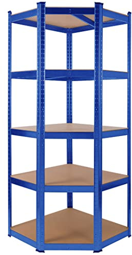 AREBOS Scaffalatura angolare Scaffalatura per carichi pesanti senza viti 875kg | Facile da montare grazie al sistema a innesto | 180 x 70 x 70 cm | 5 ripiani in MDF | fino a 175 kg per ripiano | blu