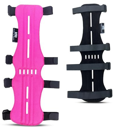 Hunt & Seek Fabric Archery Arm Guard 4 Hook-and-Loop Adjustable Straps Hunting Arm Guard Forearm Wrist Protector Archery Bracer Adult Unisex (Pink)