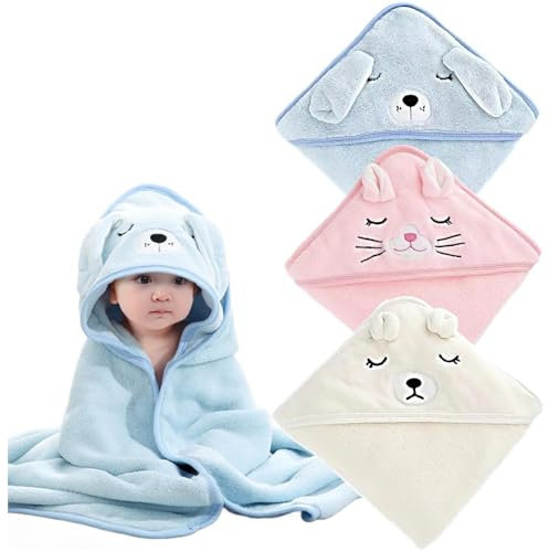 Select Zone 3 Stück Babyhandtuch mit Kapuze 80x80cm Baby Kapuzenhandtuch Weich Baby Badetuch Super saugfähig Bademantel für Babys und Kleinkinder (Kombination 2)
