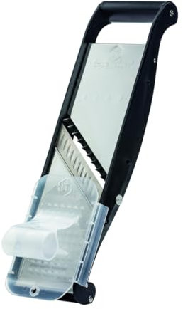 LOUIS TELLIER | Profi-Gemüsehobel aus Edelstahl Compact-Pro Basalt mit Ergonomischem Schieber | Obst- und Gemüseschneider und Frites und Juliennes | Dicke verstellbar | Made in France