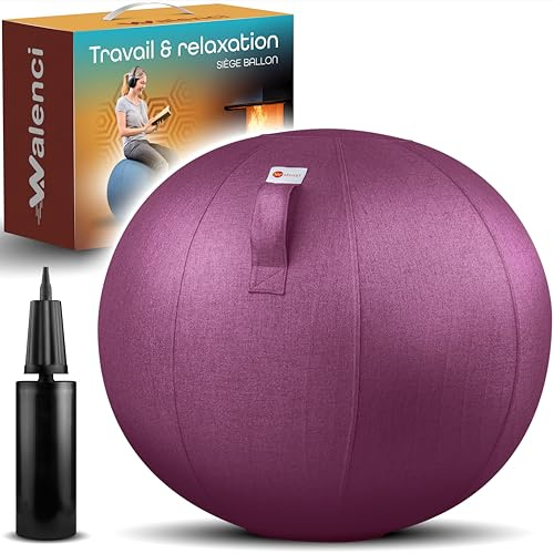 Walenci Ballon Siège Travail et Relaxation Chaise de Bureau Ergonomique, Chaise Ballon,Confort Teletravail et Gaming,Ideal Bureau Assis-Debout, Housse Textile Premium (Violet, 75)