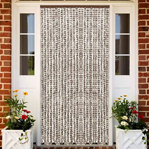 Gecheer Mullvadsgrå och vit myggnät 100 x 220 cm Chenille, Chenilletält för flugskyddsdörr, chenilletält, fluggardin för fönsterdörr