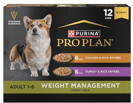 Purina Pro Plan Specialized Weight Management Wet Dog Food Chicken and Rice Entree and Turkey and Rice Entree in Gravy Variety Pack - (Pack of 12) 13 oz. Cans