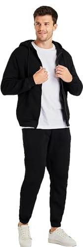 BRAND KRUZE Mens Tracksuit Set Long Sleeve Zip Up Hoodie and Casual Cotton Regular Fit Joggers Set KZMS140 TRACKSUIT BLACK XL