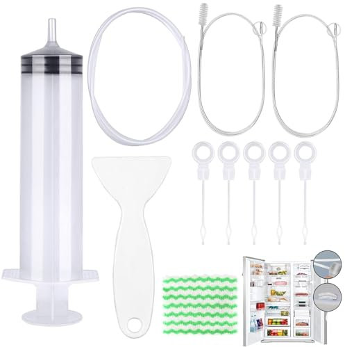 Nadinsta 11 Pezzi Siringa per Pulire Frigorifero, Strumenti per Pulizia Frigorifero con Siringa, Tubo, Raschietto, Insertis di Foro di Scarico, Accessori Pulizia Frigorifero, Siringa per Frigorifero