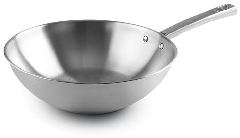 LACOR - 45828 - Wok Foodie, 18/10 Stainless Steel, Non-Stick, PFOA Free, Satin Interior and Exterior, Ergonomic Handle, Sandwich Thermodifuser Bottom, Suitable for Induction and Dishwasher, Ø28 cm