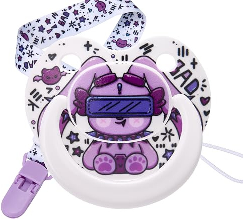 Sucette mignonne pour l'anxiété - Grand bouclier avec clip chauve-souris | Bad Rock Bunny Big Binky pour l'autisme avec étui – Tétine en silicone souple pour dormir