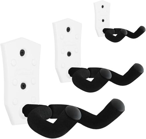Onmiwod Gitarren-Wandhalterung, 3 Stück, weißes Metall, V-förmige Gitarrenwandaufhänger, Gitarrenhalter, Haken, Ständer, Wand für Akustik-, E-Gitarre, Banjo, Bass, für Gitarrenspieler, Männer und