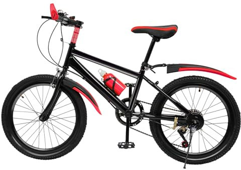 HKDAZZLYN 20 Zoll Mountainbike Kinderfahrrad Kinder Fahrrad für 130-150CM Jungen & Mädchen, 7 Gang Mountainbike mit Schutzblech, Wasserflasche, Kompassglocke, Tragfähigkeit 85KG (Rot)