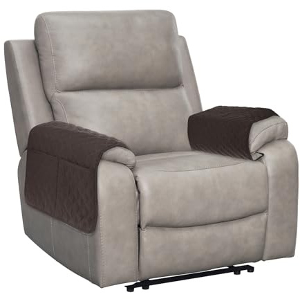 QUARKZMAN 2 Fundas De Reposabrazos para Sofá Reclinable con Bolsillo Lateral Protector De Muebles Color Café