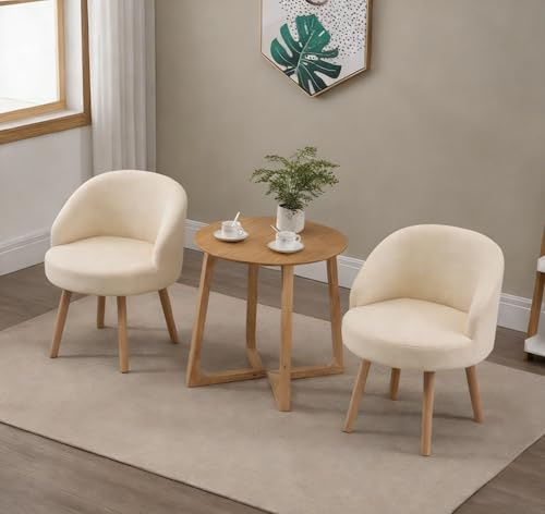 Living Room Fabric Sofa Side Chairs Armchairs Set of 2 for Decor Kids Bedroom Lounge Hallway, Modern Occasional Chairs Small Tub Chairs with Soft Linen Upholstered Seat with Solid Wood Legs (Beige)