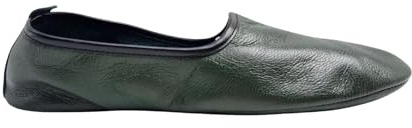 Akdam Pantoufles d’intérieur en cuir véritable vert fonce – Chaussons artisanaux faits main unisexes | Cuir naturel souple, confort respirant, couture fine – Idéal pour maison, hôtel ou bureau