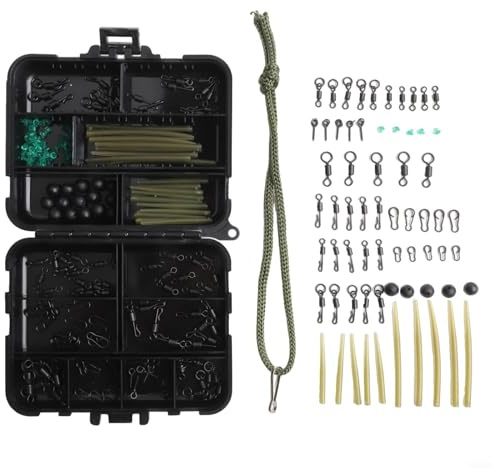 Zilimontt Set di attrezzatura per la pesca alla carpa, kit da 301 pezzi con girelle in acciaio inossidabile, ganci, perline, manicotti anti- e clip di sicurezza per uso in acqua dolce e salata