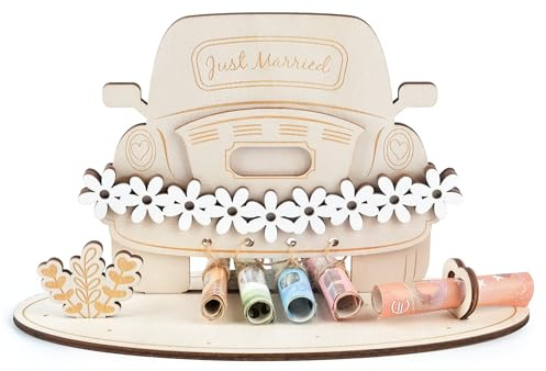 Regalo de boda de madera, regalo de dinero para boda, regalos de boda creativos para la pareja, regalo de dinero para la boda, placa de madera 'Just Married', decoración de mesa, para matrimonio