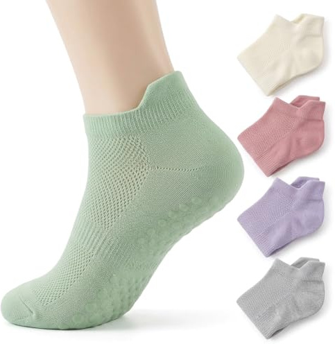 dravix Chaussettes Antidérapantes Femme, 5 Paires Chaussette Pilates Femme, Chaussettes Pilates Reformer Antidérapantes, Pilates Socks pour Yoga, Ballet, Danse, Gym, Kit Pilates Maison