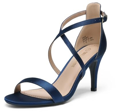 DREAM PAIRS Women's Heel Sandals Fashion Stilettos Open Toe Pump Heel Sandals Dolce,Size 8,Navy,Dolce