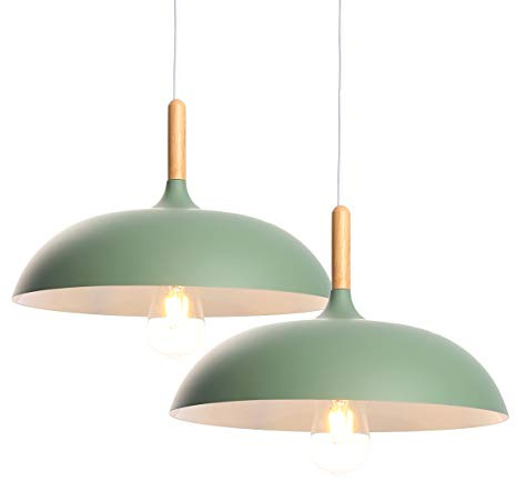 2PC E27 Modern LED Pendelleuchte Hängeleuchte Loft Leuchtmittel Lampenschirm Stilvollen Pendelleuchte Hängelampe mit Metallschirm Pendellampe Deckenlampe Φ35cm(Grün)