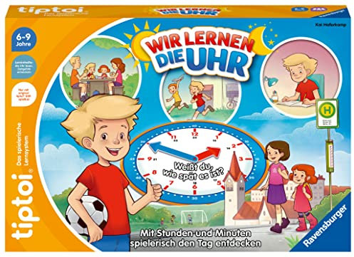 Ravensburger tiptoi® Spiel 00126 - Wir Lernen die Uhr - interaktives Lernspiel ab 6 Jahren, mit digitaler und analoger Uhr zum selbst einstellen