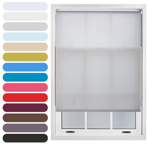 FURNISHED Daylight Roller Blinds Window Shade, Grey, 100W x 210L cm | Trimmable blinds easy install non-blackout fabric complete roller blind kit for kitchen living room bedroom