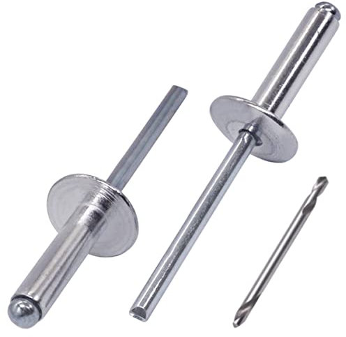 SKIR'CO (30 pezzi) Rivetti ciechi in alluminio con flangia grande 5,0 x 20 mm, mandrino in acciaio, punta da trapano inclusa