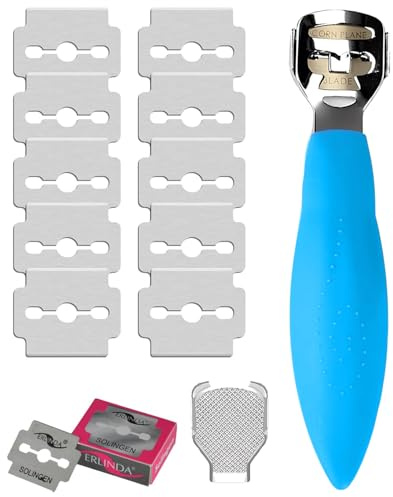 YNR Callus Remover for Feet - Foot File Corn & Callus Remover, Pedicure Tool Includes 10 Replacement Heads, Heel Scrubber & Scraper, Corn Remover for Feet | (Blue)