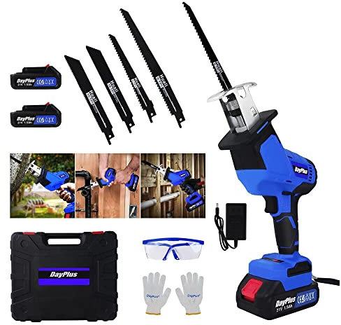 Scie Sabre Électrique Sans Fil 21 V, Lucn, Sabre Saw, 4 Lames, Course de Lame 2,2 cm, Profondeur de Coupe Max 6,6 cm, Idéale pour le Bois, PVC et Métal