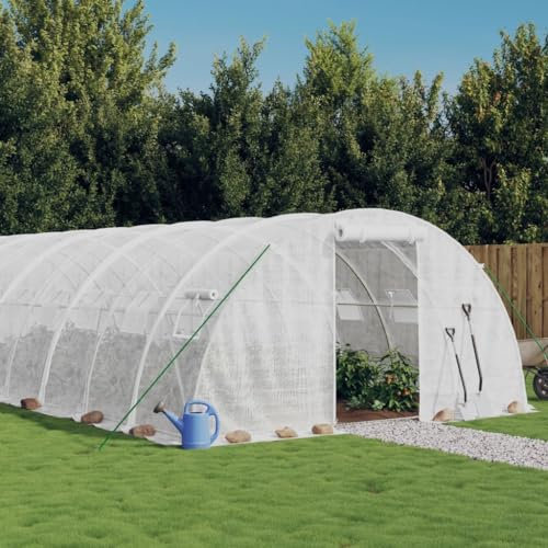 Serre de Jardin Tunnel, Serre Châssis de Jardin Serre avec Cadre en Acier Blanc 32 m² 8x4x2 m