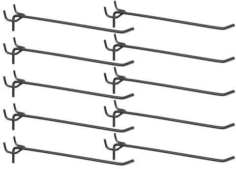 sourcing map Lot de 10 crochets d'étagère en acier inoxydable de 20,3 cm pour panneau perforé - Support mural - Outils d'organisation pour établi, garage, cuisine, magasin, noir